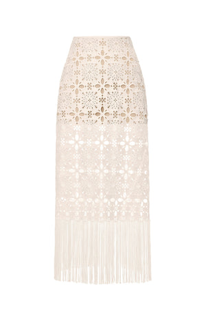 Beige Fringed Lace Skirt