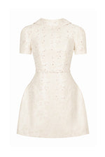 BEADED BROCADE COWL NECK DRESS