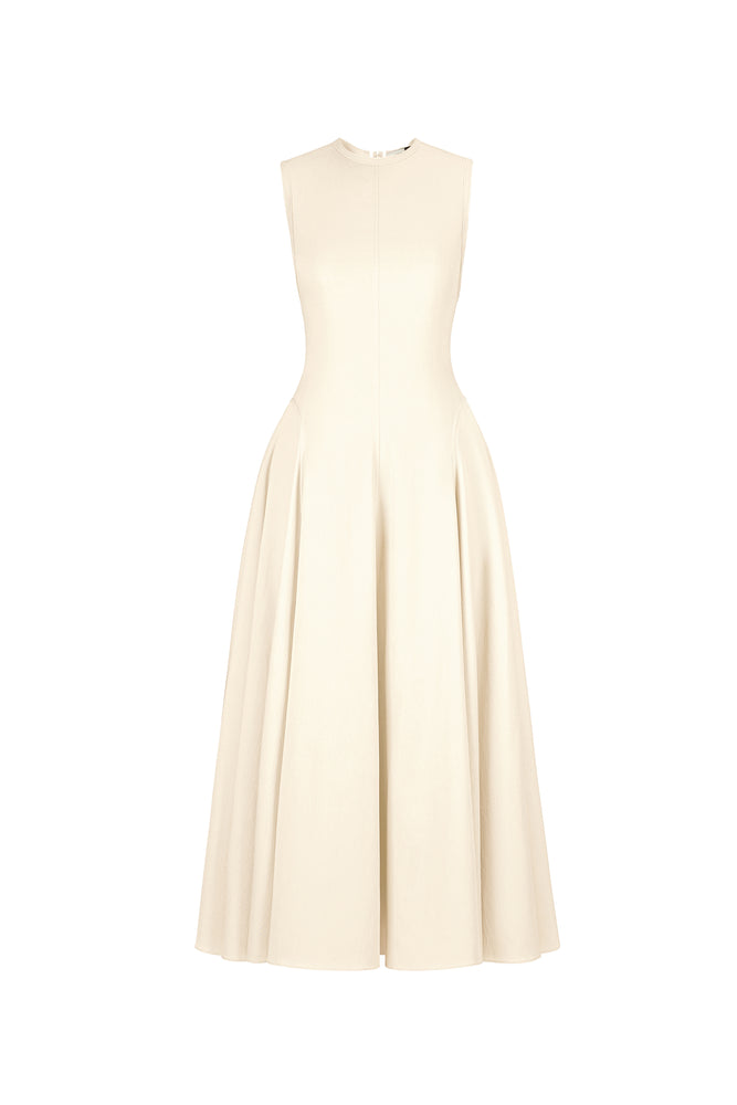 IVORY RAW EDGE MIDI DRESS