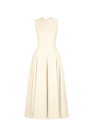 IVORY RAW EDGE MIDI DRESS