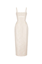 BEADED BROCADE PENCIL DRESS