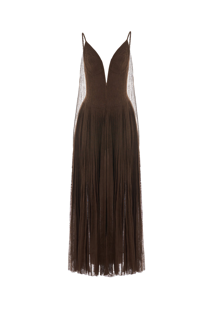 CHOCOLATE LINEN MAXI DRESS