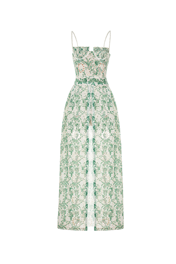GREEN EMBROIDERED COTTON MAXI SET