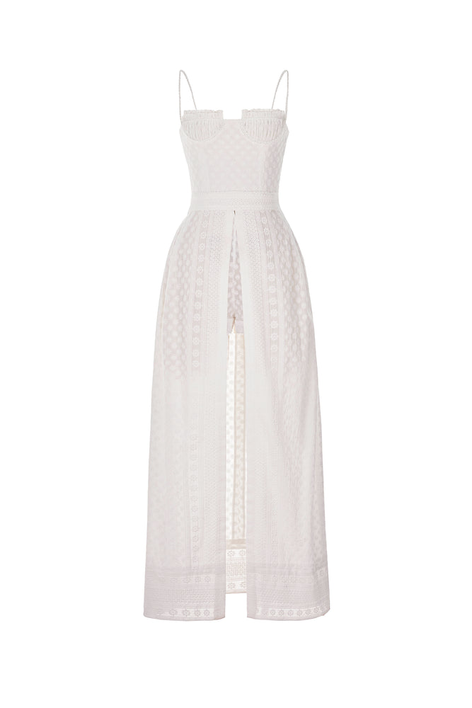 WHITE EMBROIDERED COTTON MAXI SET