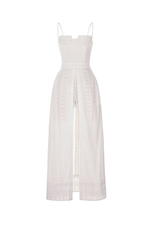 WHITE EMBROIDERED COTTON MAXI SET