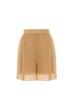 CAMEL LINEN SHORTS