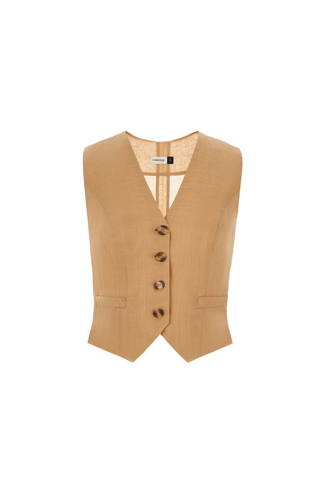 CAMEL LINEN WAISTCOAT
