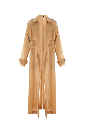 CAMEL LINEN TRENCH COAT