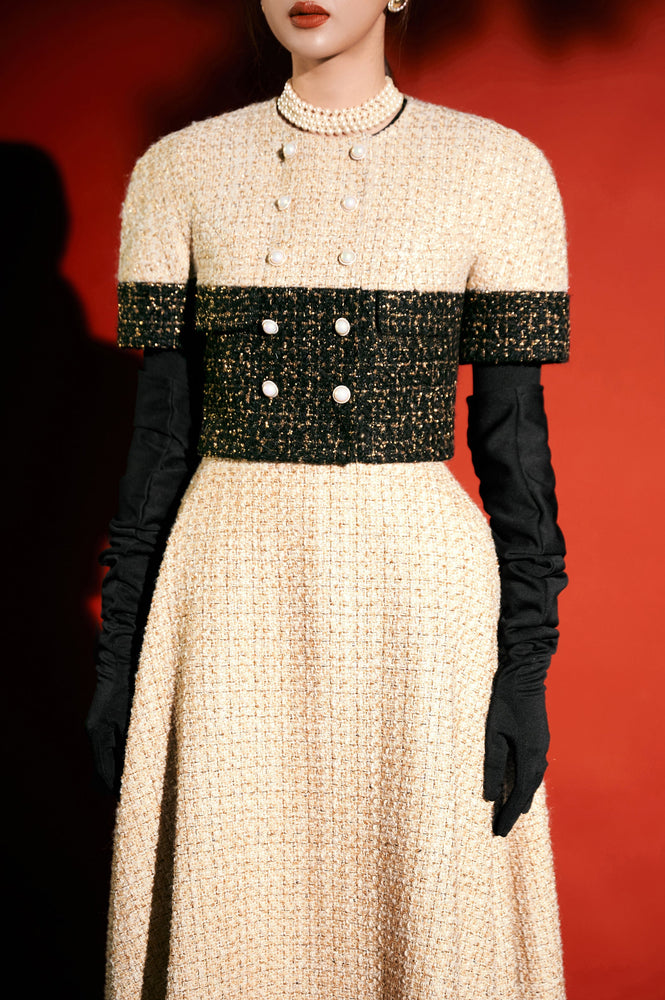 Gold Tweed Midi Skirt