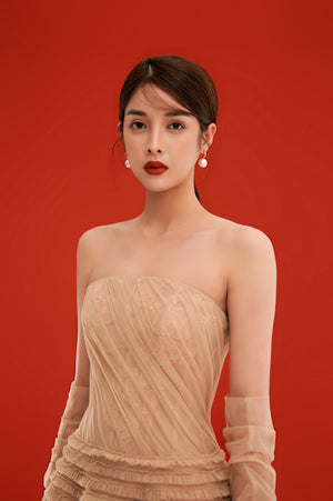 Beige Draped Midi Dress