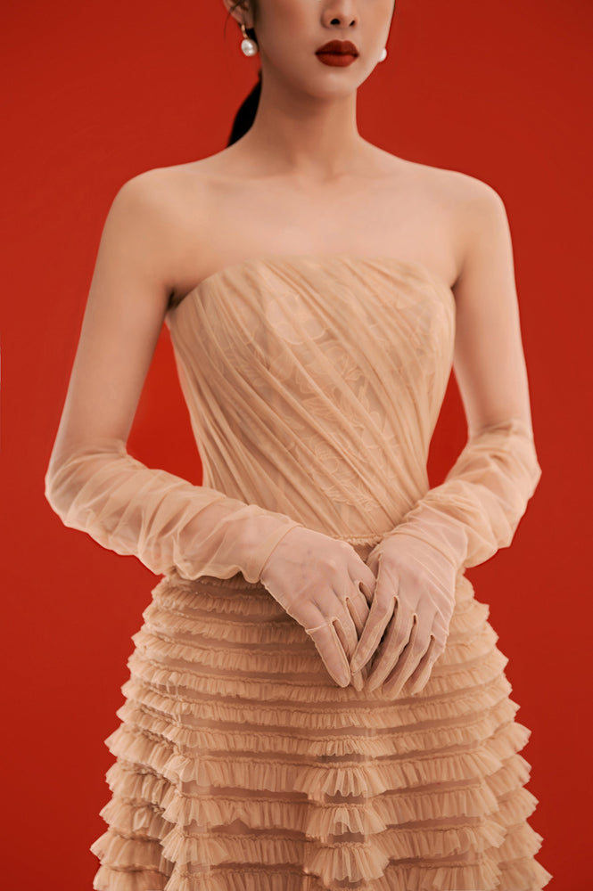 Beige Draped Midi Dress