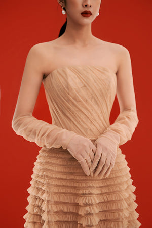 Beige Draped Midi Dress