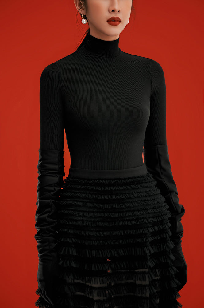 Black Jersey Roll Neck Bodysuit