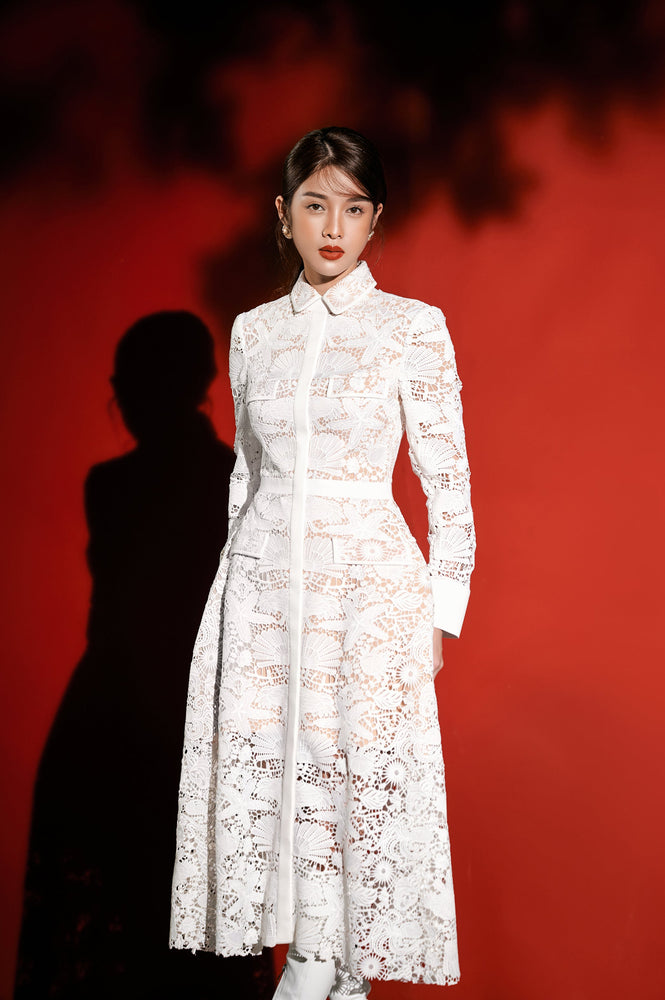 
            
                Load image into Gallery viewer, White Lace Midi Dress
            
        