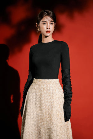 Gold Tweed Midi Skirt