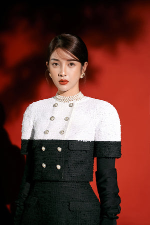 Black and White Tweed  Top