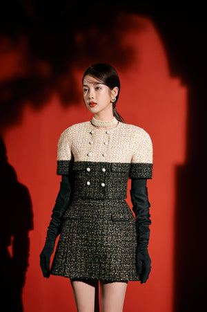 Black and Gold Tweed Top