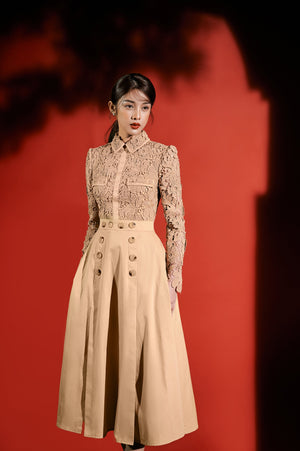 Camel Lace Midi Dress