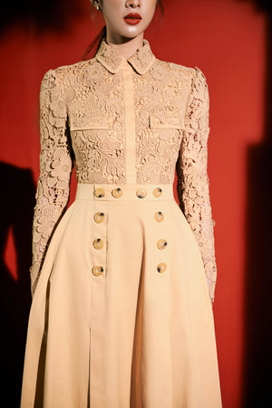 Camel Lace Midi Dress
