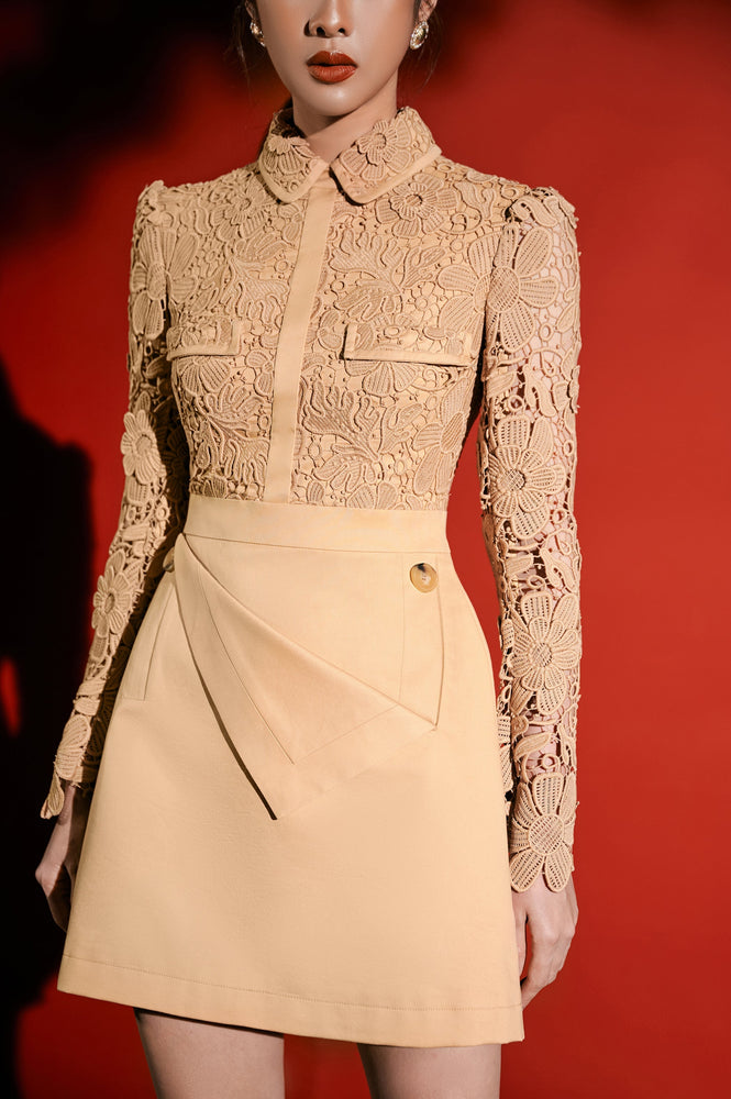 Camel Lace Mini Dress