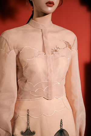 Beige Embroidered Top