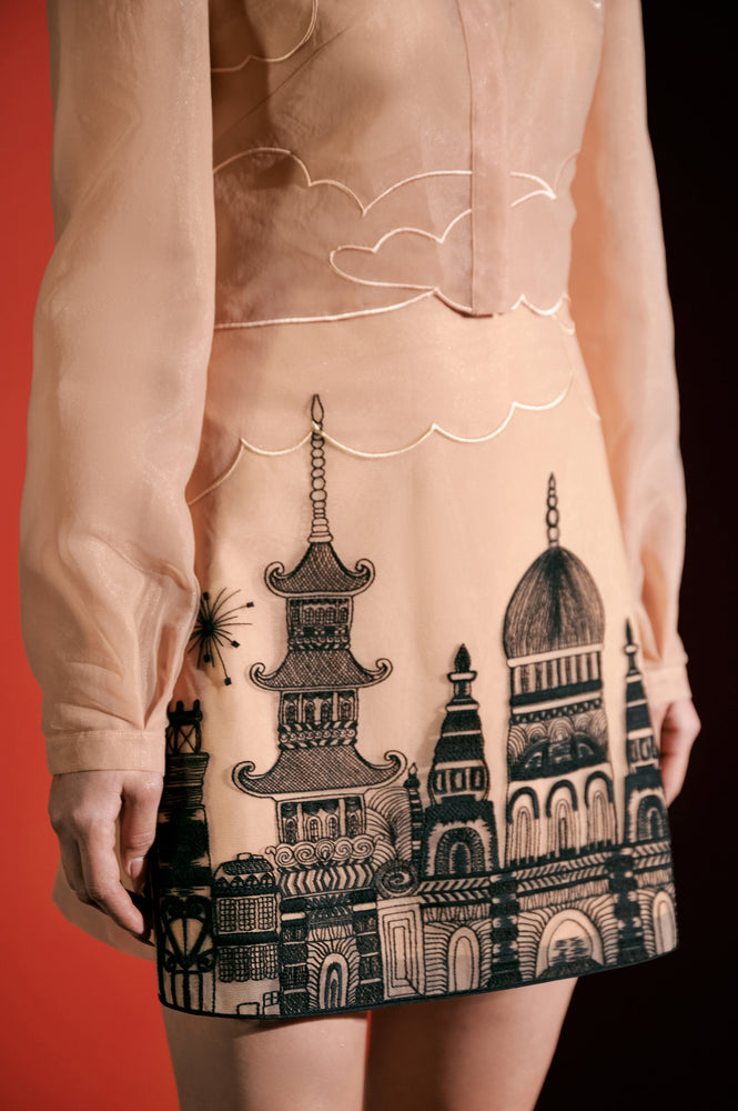 Beige Embroidered Skirt
