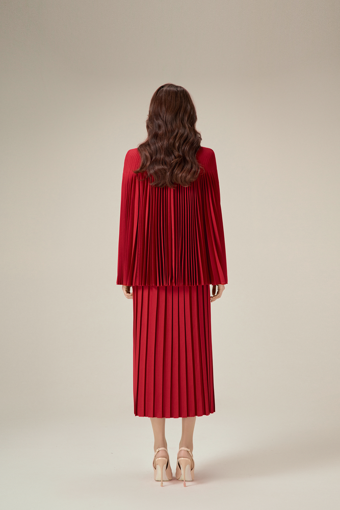 RED PLEATED CAPE JACKET