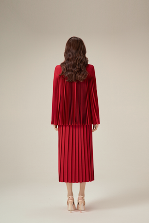 RED PLEATED CAPE JACKET