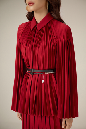 RED PLEATED CAPE JACKET