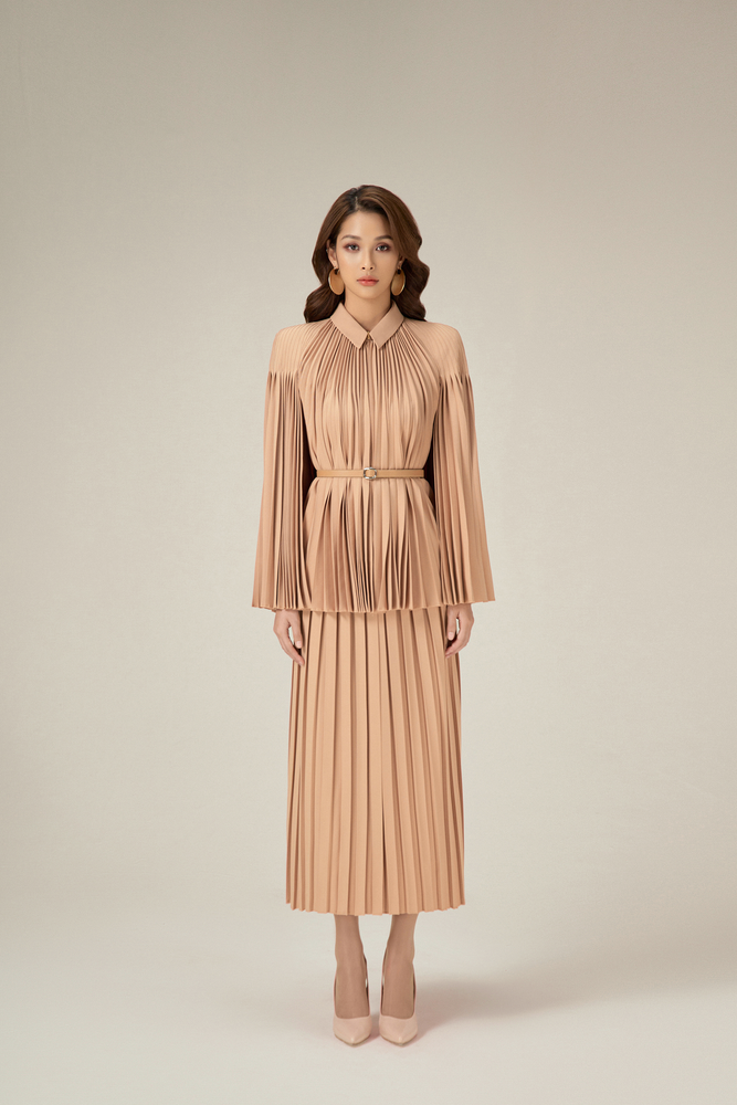 CAMEL PLEATED SKIRT