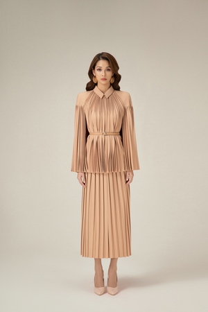CAMEL PLEATED SKIRT
