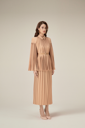 CAMEL PLEATED SKIRT