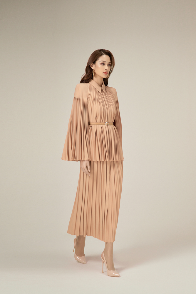 CAMEL PLEATED SKIRT