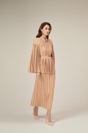 CAMEL PLEATED SKIRT