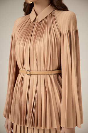 CAMEL PLEATED CAPE JACKET