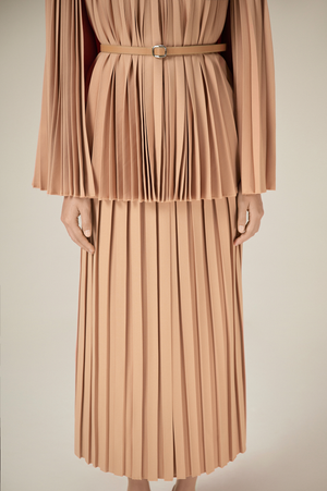 CAMEL PLEATED SKIRT