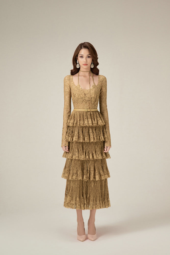 GOLD LACE LAYERED DRESS