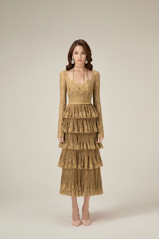 
            
                Load image into Gallery viewer, GOLD LACE LAYERED DRESS
            
        