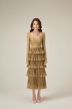 GOLD LACE LAYERED DRESS