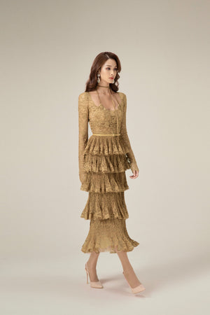 GOLD LACE LAYERED DRESS