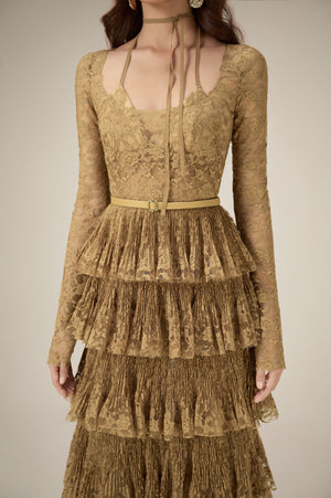 GOLD LACE LAYERED DRESS