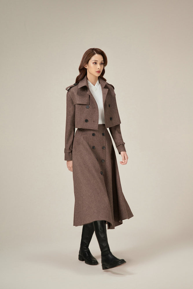 RELAXED CROP TRENCH COAT - COOKIE