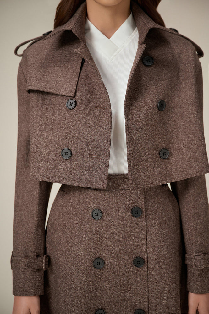 RELAXED CROP TRENCH COAT - COOKIE