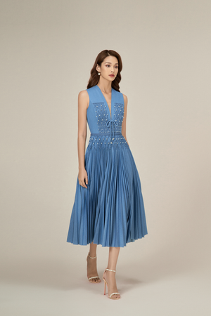 DENIM SMOCKED MIDI DRESS