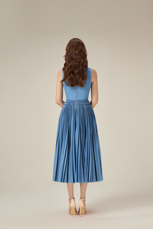DENIM SMOCKED MIDI DRESS