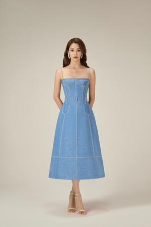 DENIM BEADED MIDI DRESS
