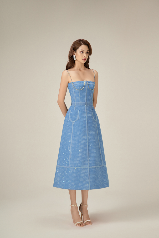 DENIM BEADED MIDI DRESS