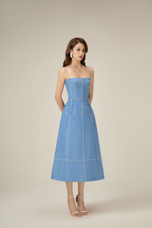 DENIM BEADED MIDI DRESS