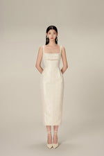 BEADED BROCADE PENCIL DRESS