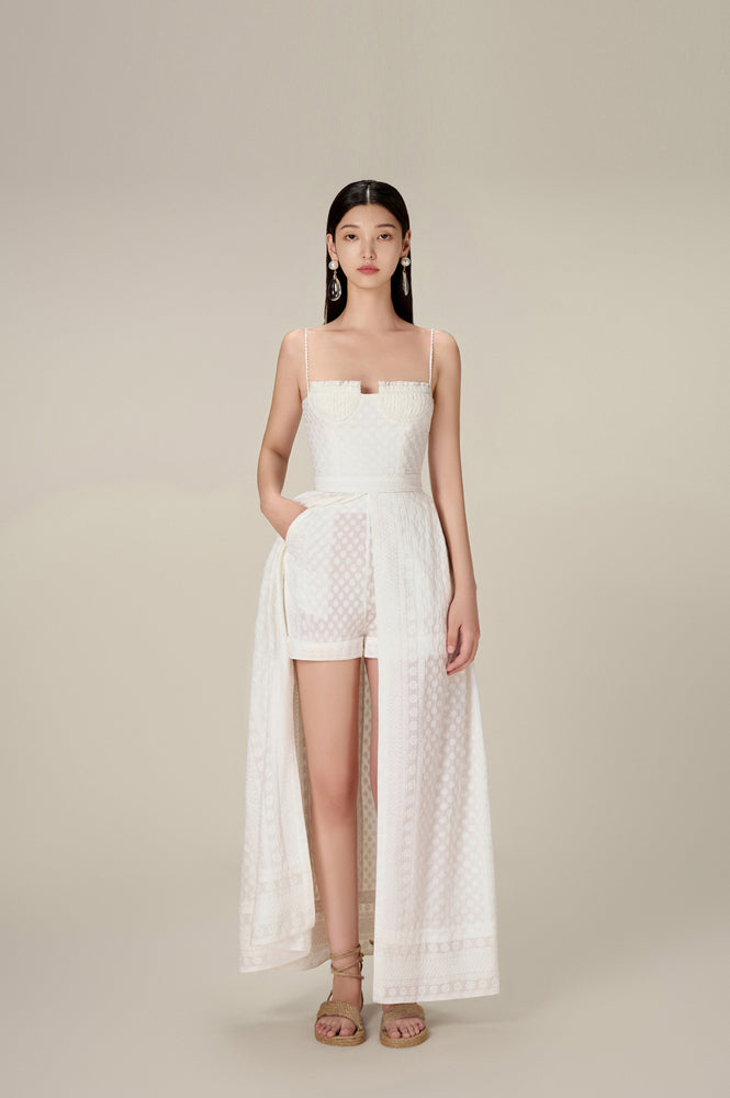 WHITE EMBROIDERED COTTON MAXI SET